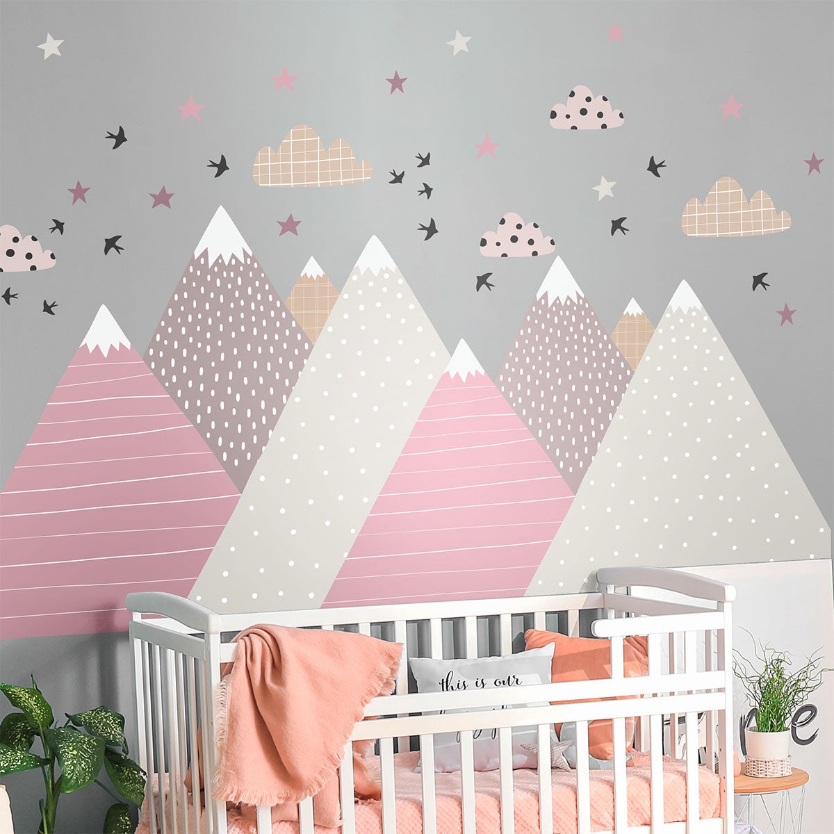 Stickers muraux enfants - Décoration chambre bébé - Autocollant Sticker mural géant enfant montagnes scandinaves JENIKA - 60x90cm - 5