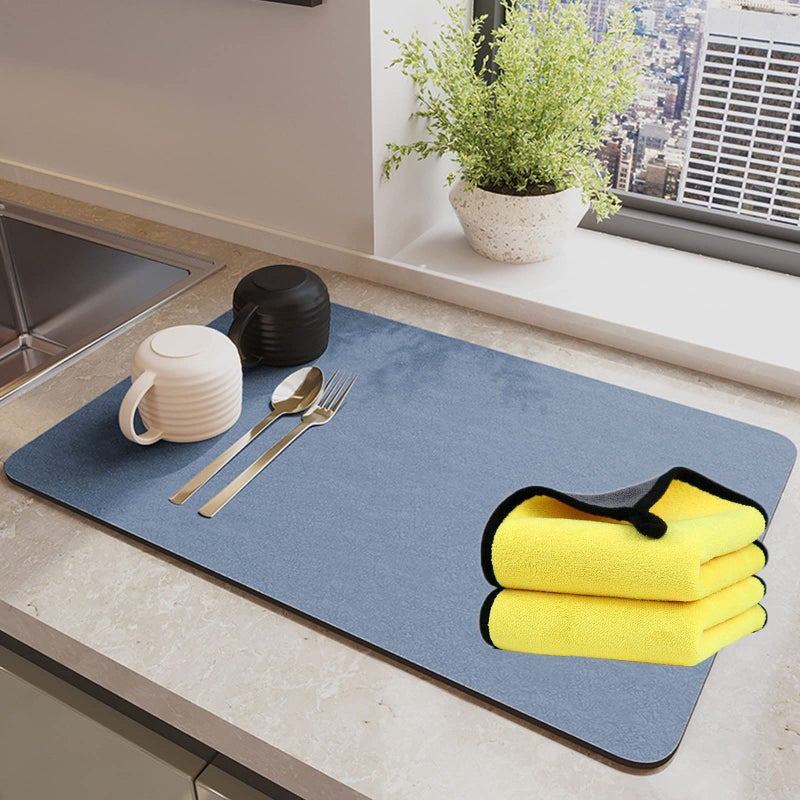 Mata do odpływu zlewu x cm chłonna szybkoschnąca antypoślizgowa zmywalna włókno ziemi okrzemkowej odpowiednia do powierzchni roboczych niebieska