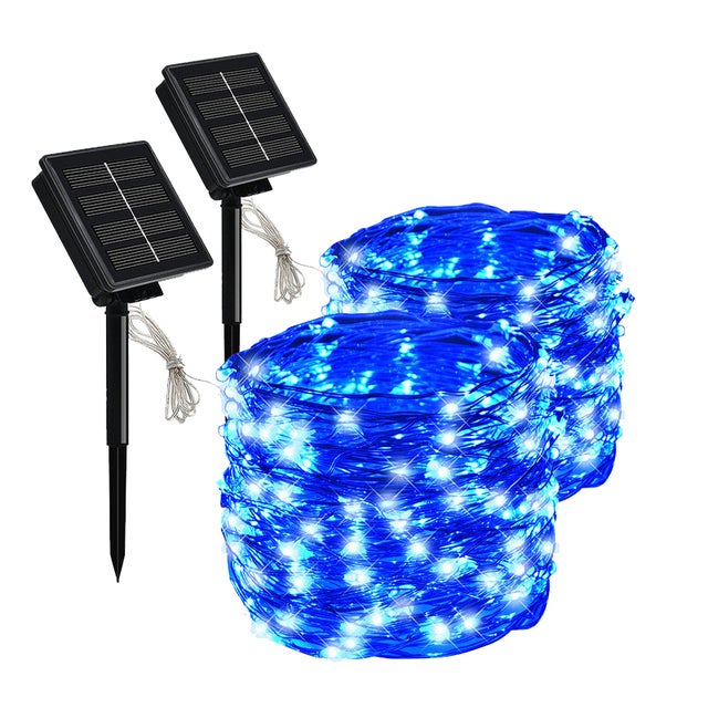 2Pcs 20 m 200 LED 8 Modes Solar LED Outdoor Light Festoon Garden Lamp Fairy Garland Light Wodoodporne świąteczne oświetlenie girlandowe, niebieskie