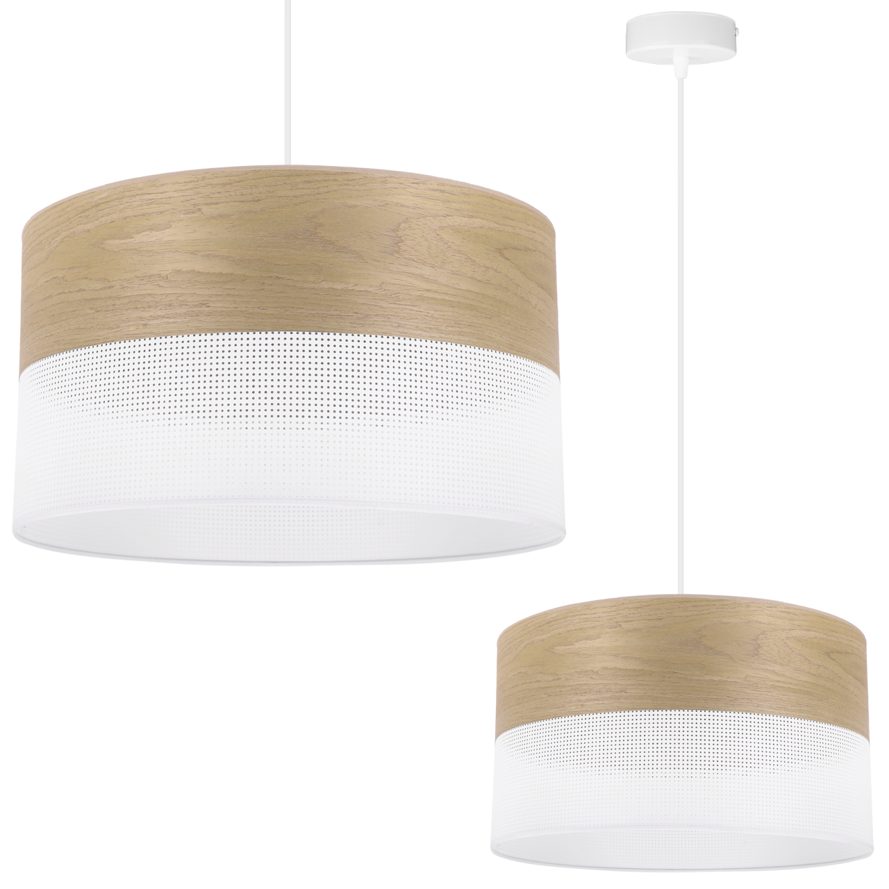 Lampa sufitowa wisząca Wood biała fornir 1xE27 abażur 30cm dąb złocisty Light Home LH