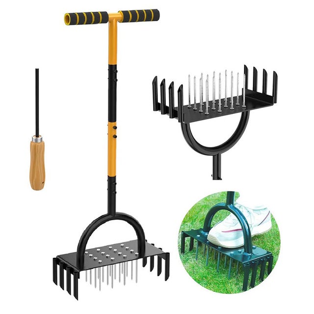 Aérateur de pelouse, motoculteur, aérateur de pelouse, picots de décompactage en acier au carbone, aérateur de pelouse avec rampe - BLACKCUP