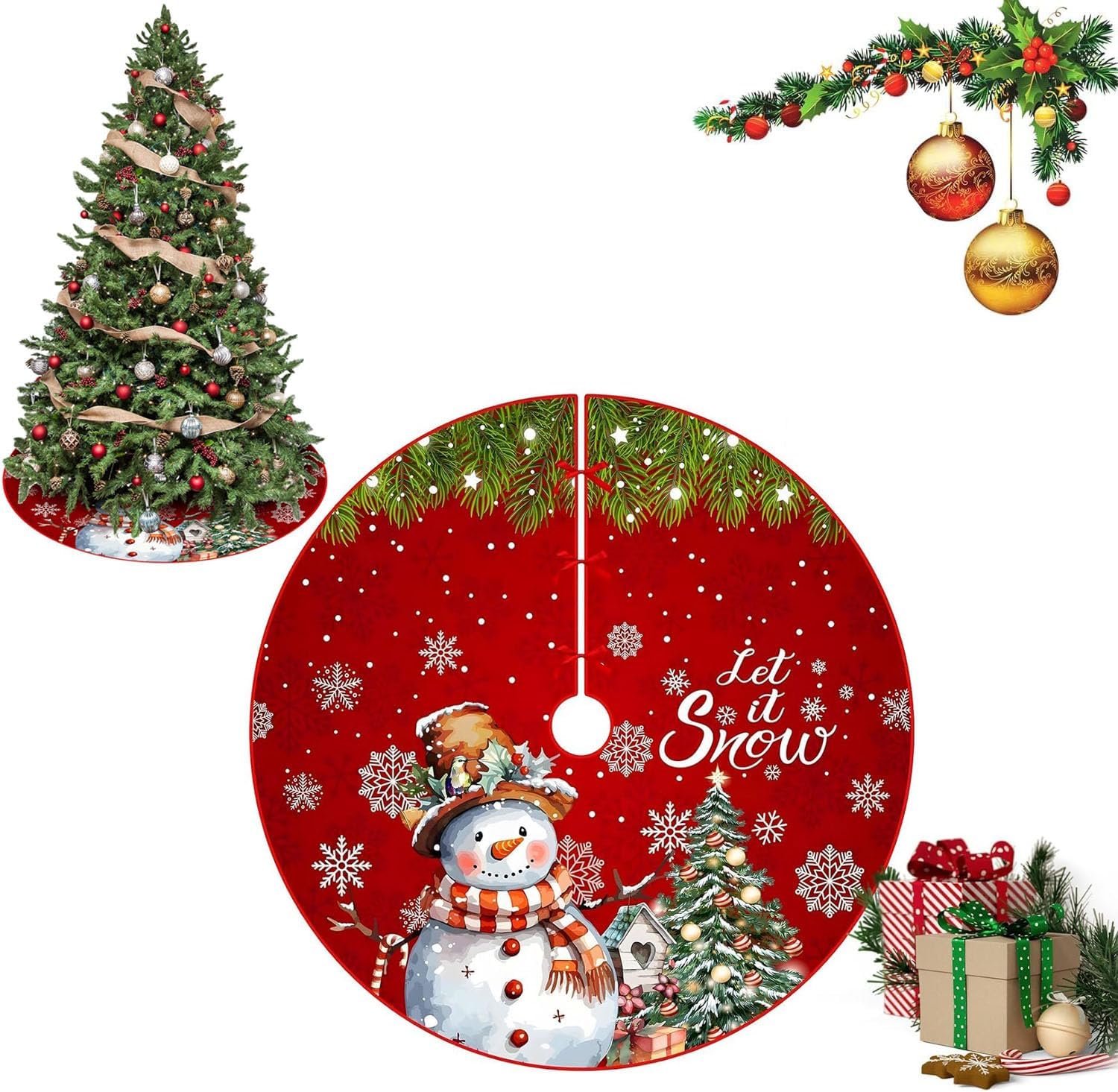 Jupe De Sapin De Noël Tricotée à Pompons Blancs, Décorations De Noël