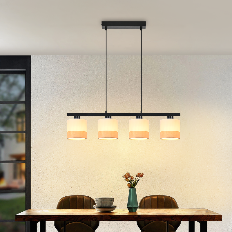 Nettlife Lampa Wisząca Vintage 4xE27, Żyrandol Tkanina, Regulowana, Retro do Salonu i Kuchni (Brak żarówek) - 7