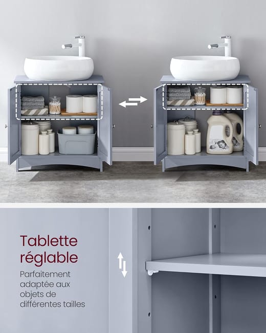 Mobile Bagno Indipendente Standard Impermeabile Con Alzatina Bianca, 3 Ripiani/1 Ripiano