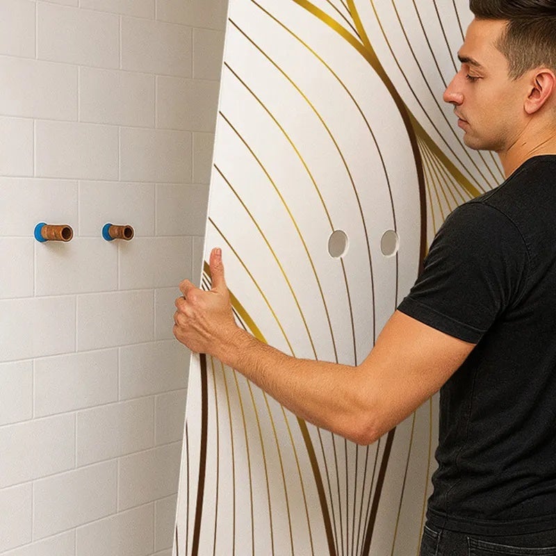 Lot de 2 panneaux de douche en PVC (90x220 & 120x220 cm) + profilés blanc - Sotma - Blanc et doré - 3