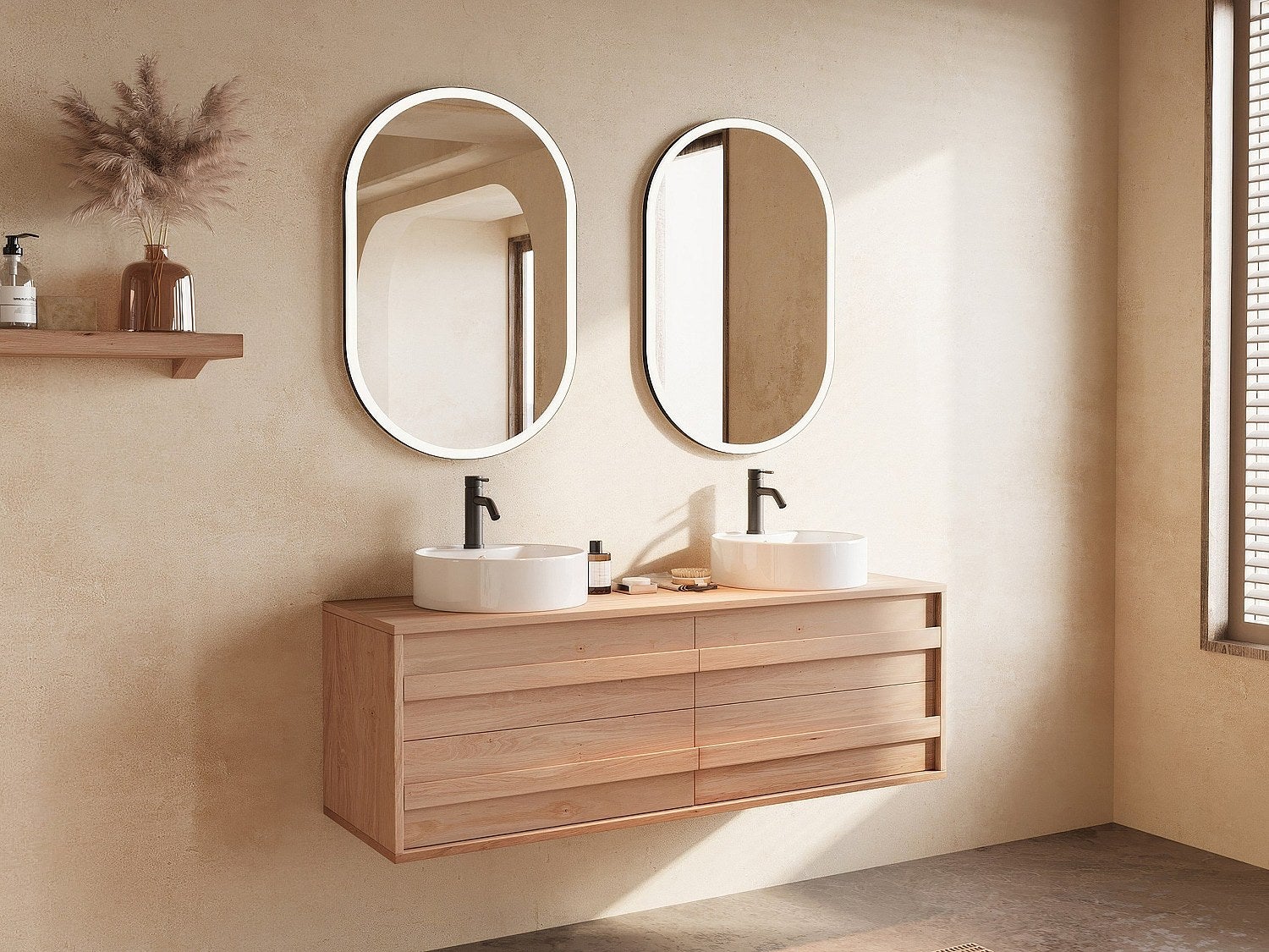 Szafka pod umywalkę podwieszana z litego dębu - Jasny naturalny - 150 cm - SARLO