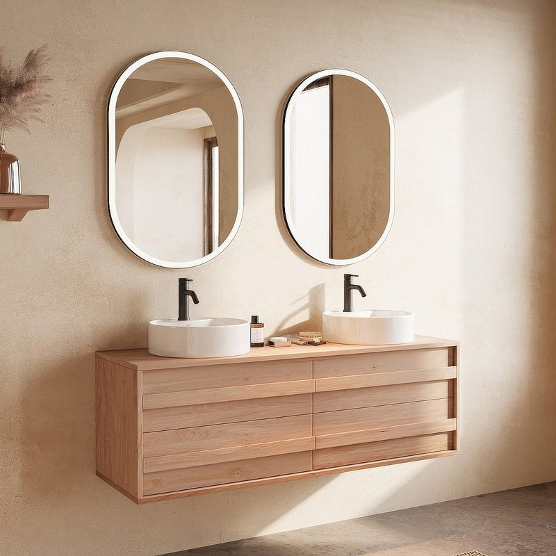 Szafka pod umywalkę podwieszana z litego dębu - Jasny naturalny - 150 cm - SARLO