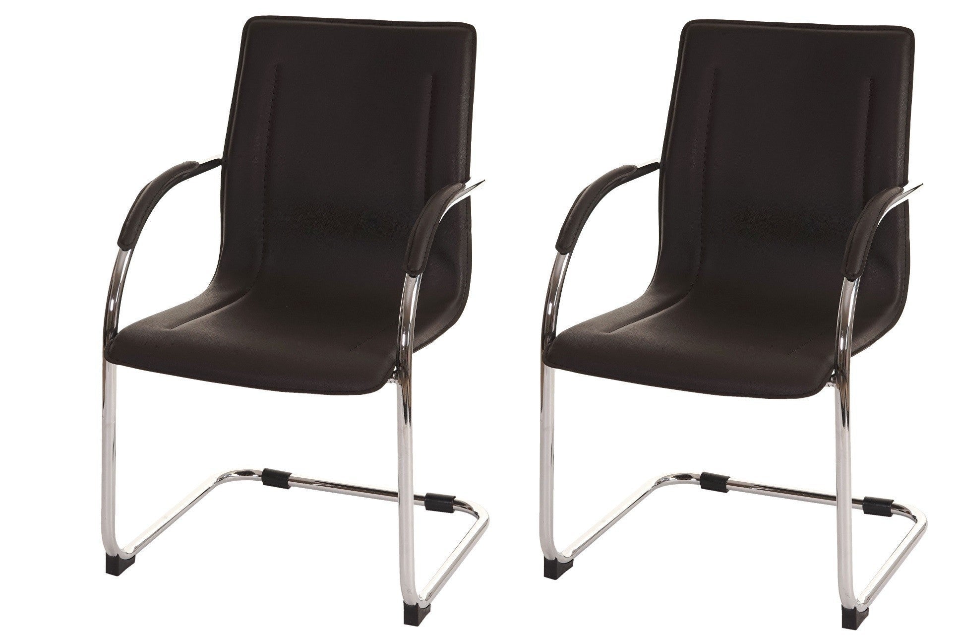 Lot de 2 chaises en métal gris et cuir synthétique marron - Charly