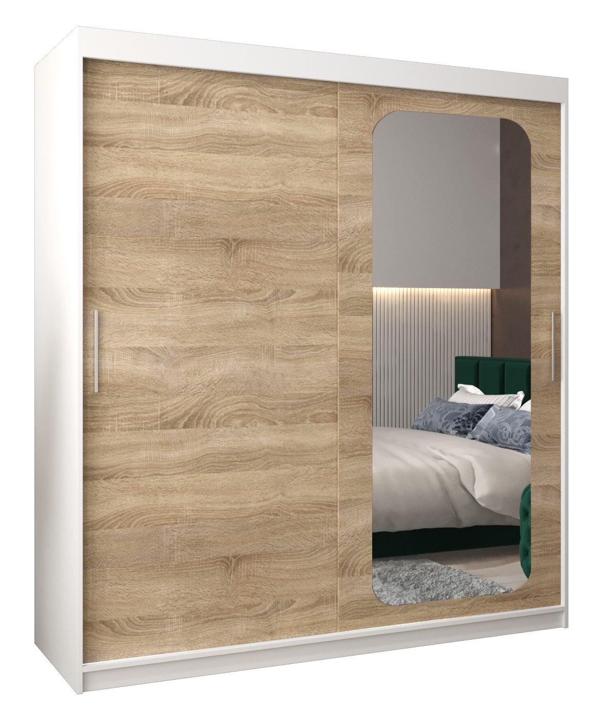 Szafa przesuwna garderoba PROMO T2 180 x 62 x 200 cm Biały + Sonoma - Abiks Meble
