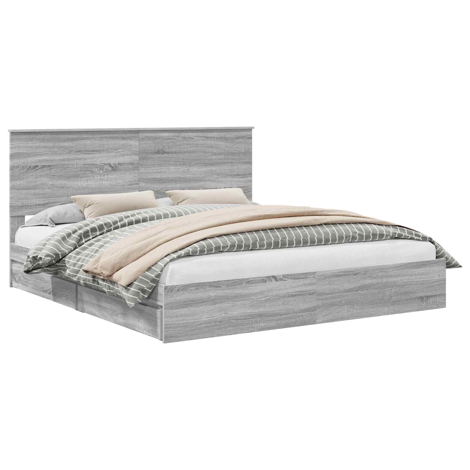 Lit avec rangement, panneau de bois, gris, pour la chambre, 180 × 200 cm - 2