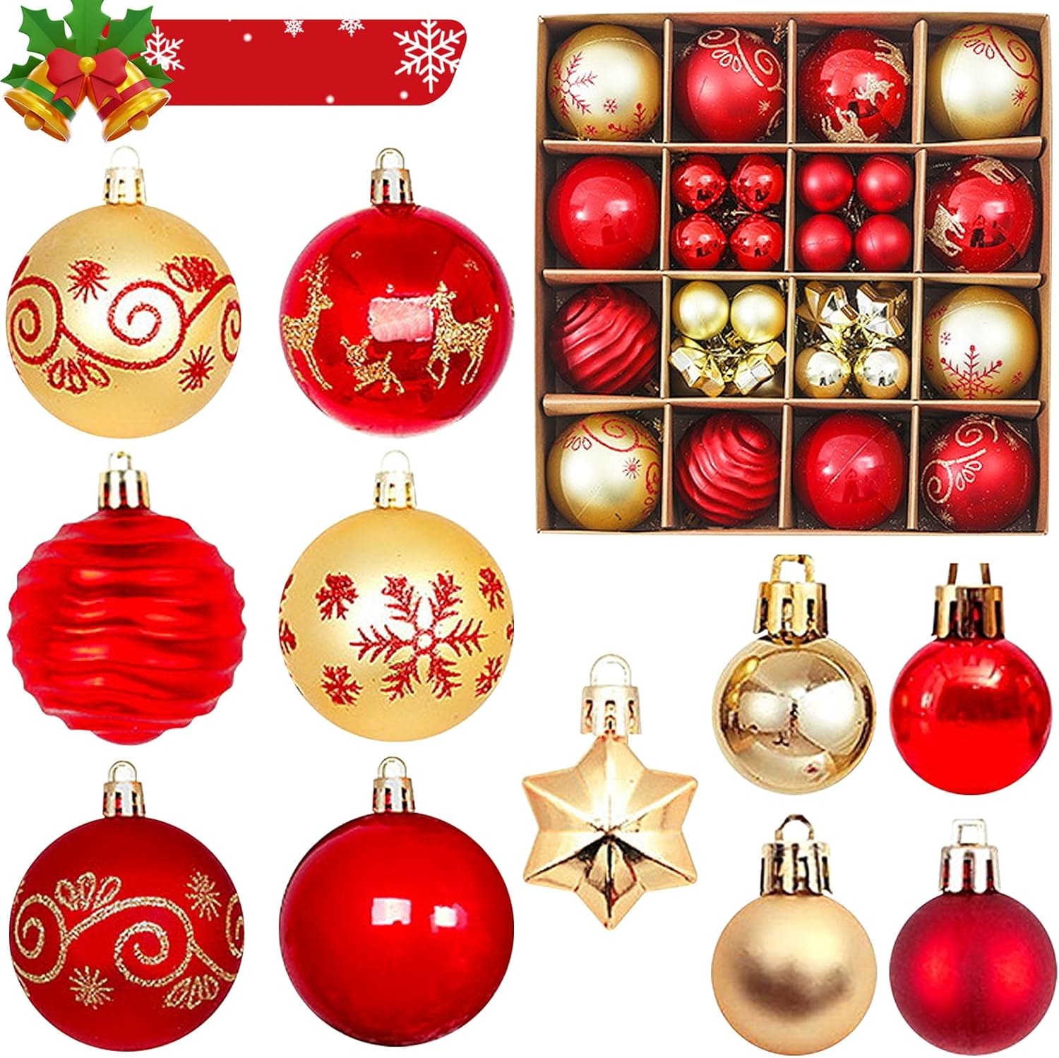 Boules De Noël Ensemble, 44 Pièces Boules De Noël Ornements, Décorations de Boule de Noël, Boules de Décoration de Noël à Suspendre pour Décorations d'arbres de Noël et Décorations de Noël Boules De Noël Ensemble, 44 Pièces Boules De Noël Ornements, Décorations de Boule de Noël, Boules de Décoration de Noël à Suspendre pour Décorations d'arbres de Noël et Décorations de Noël