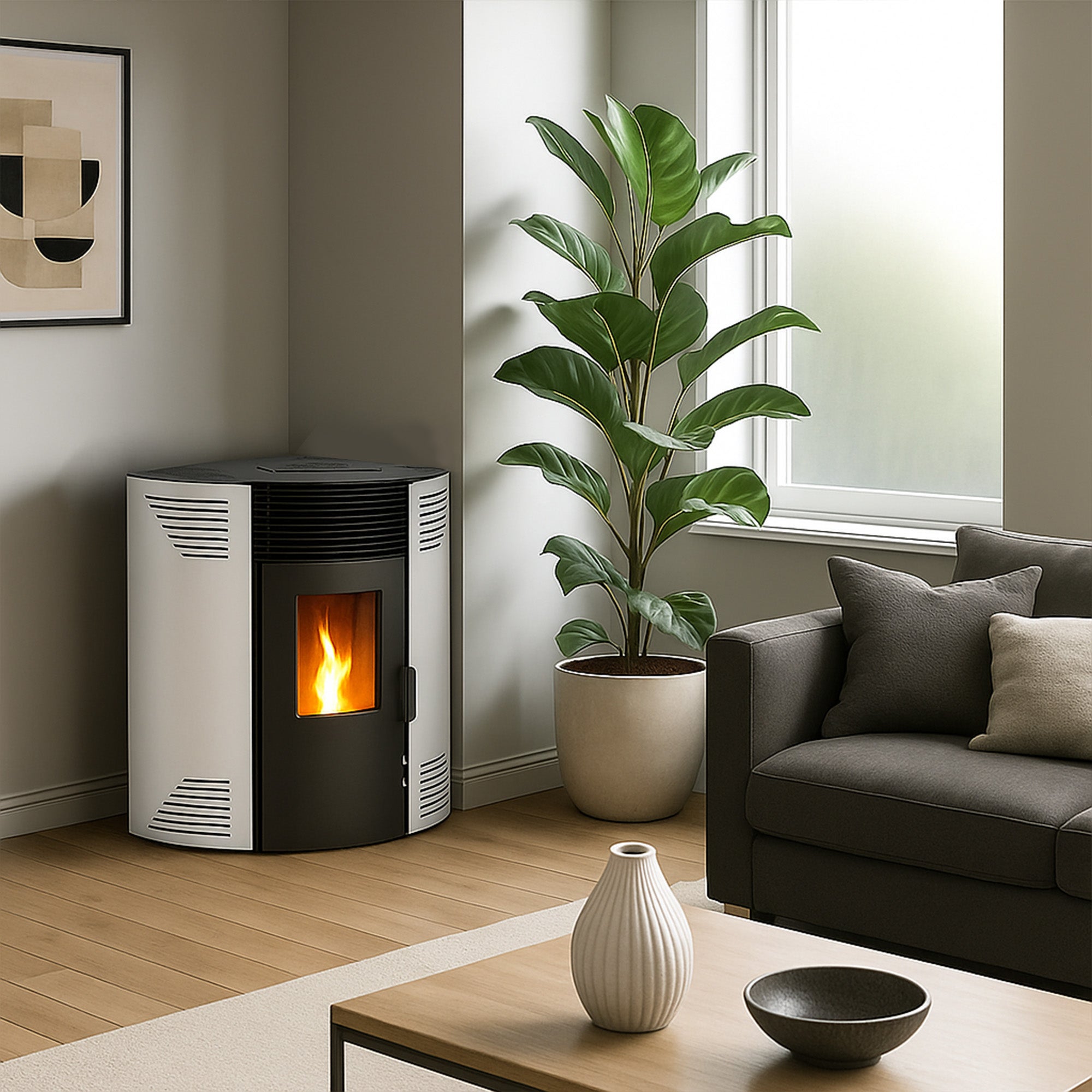 Salamandra a pellets de canto Iseos 12,2 kW Branco Sannover - 3