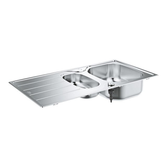 GROHE Evier 1 cuve et demie avec égouttoir réversible en acier inoxydable K200