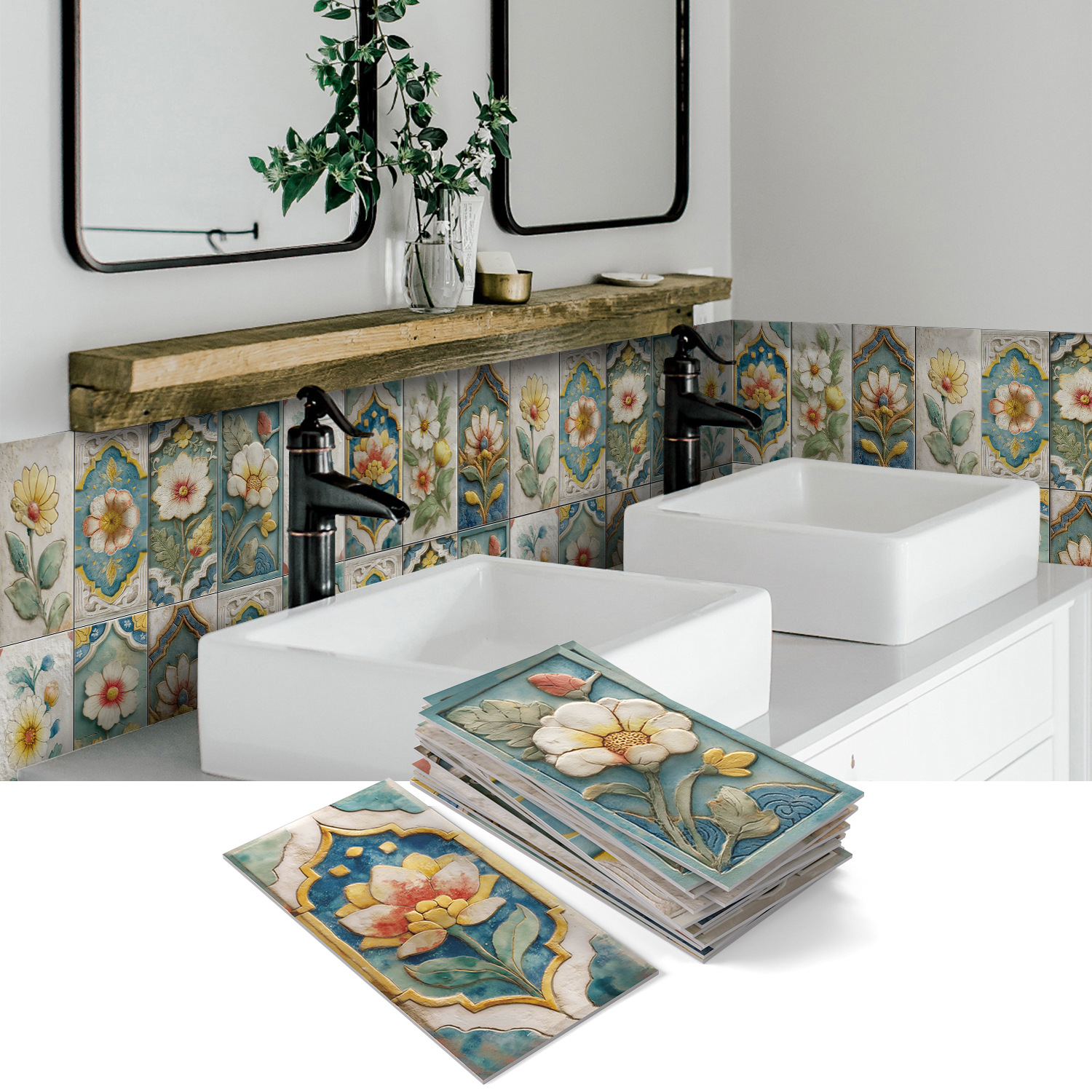 Zestaw samoprzylepnych paneli ściennych panele backsplash z grubego PVC wodoodporne naklejki ścienne płytki ścienne z wytłoczeniem x cm