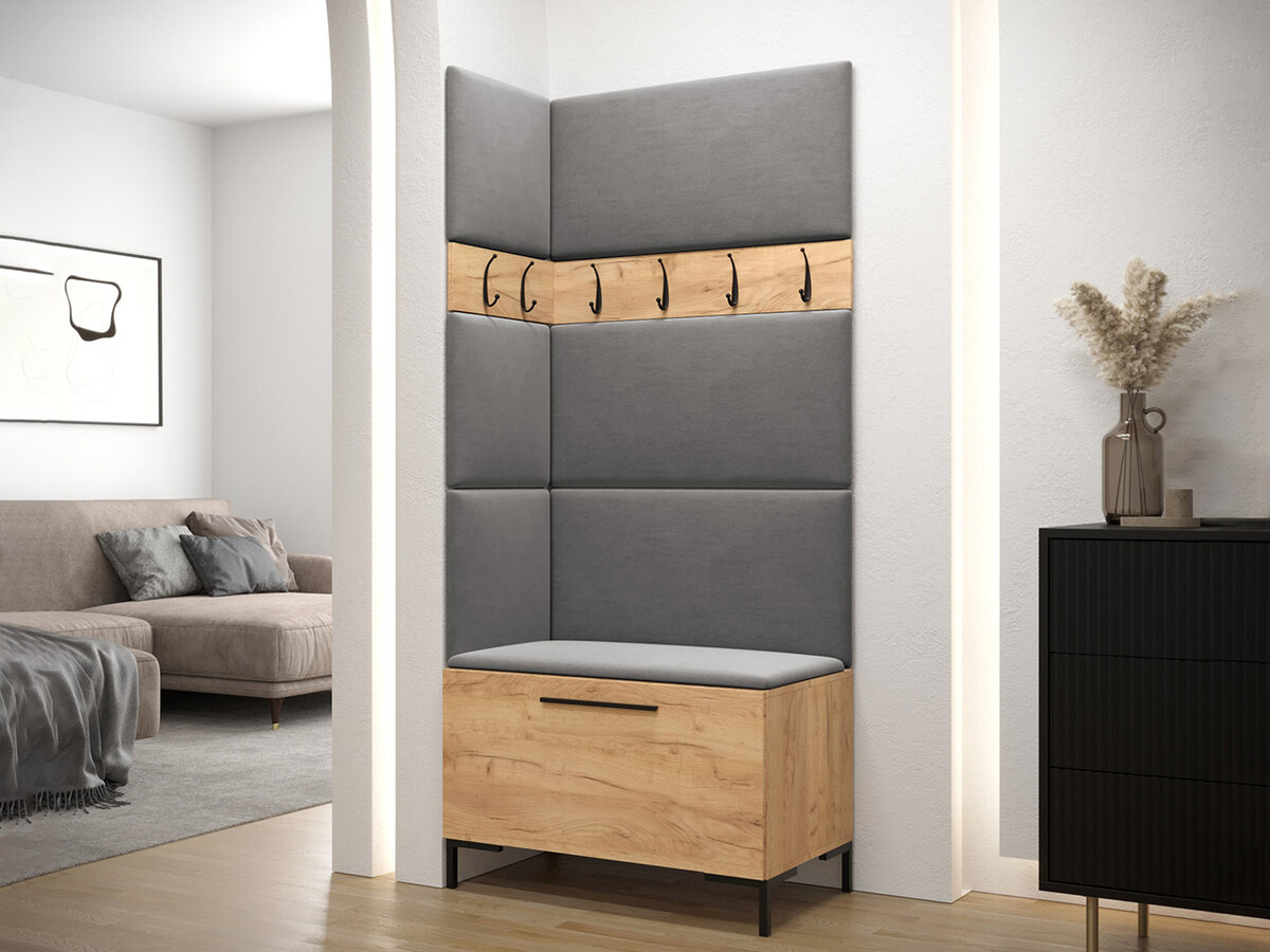 Conjunto para corredor Tivsoa 103, 196x84x46cm, Craft carvalho, Tecido, Placa de aglomerado laminado, Colocado, Montado nas parede - 2