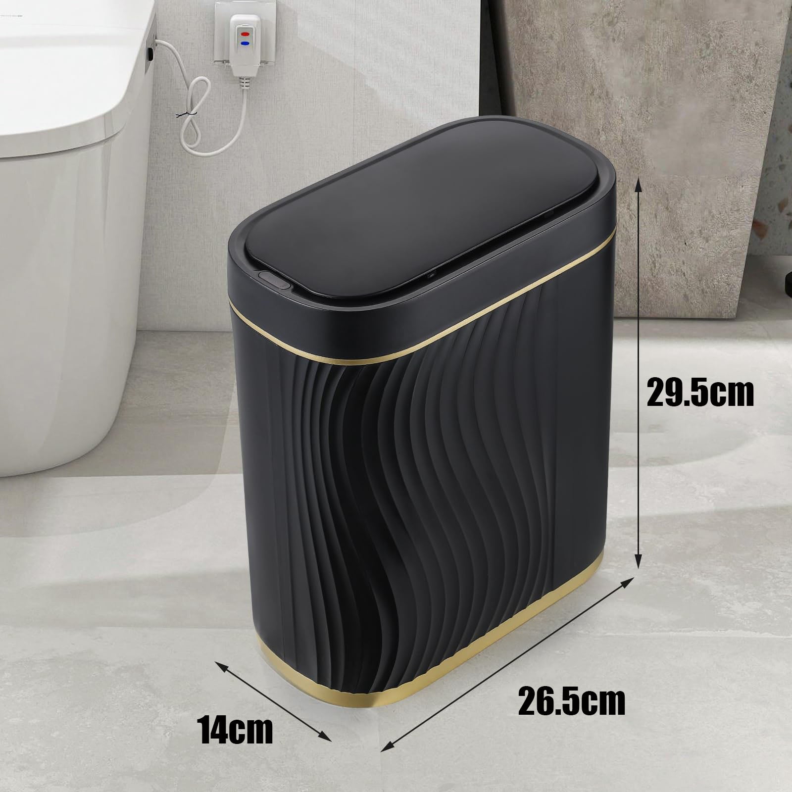 Poubelle de salle de bain avec couvercle – Poubelle à capteur 8 L, poubelle automatique étanche, pour chambre, salle de bain, cuisine, bureau (noir) - 2
