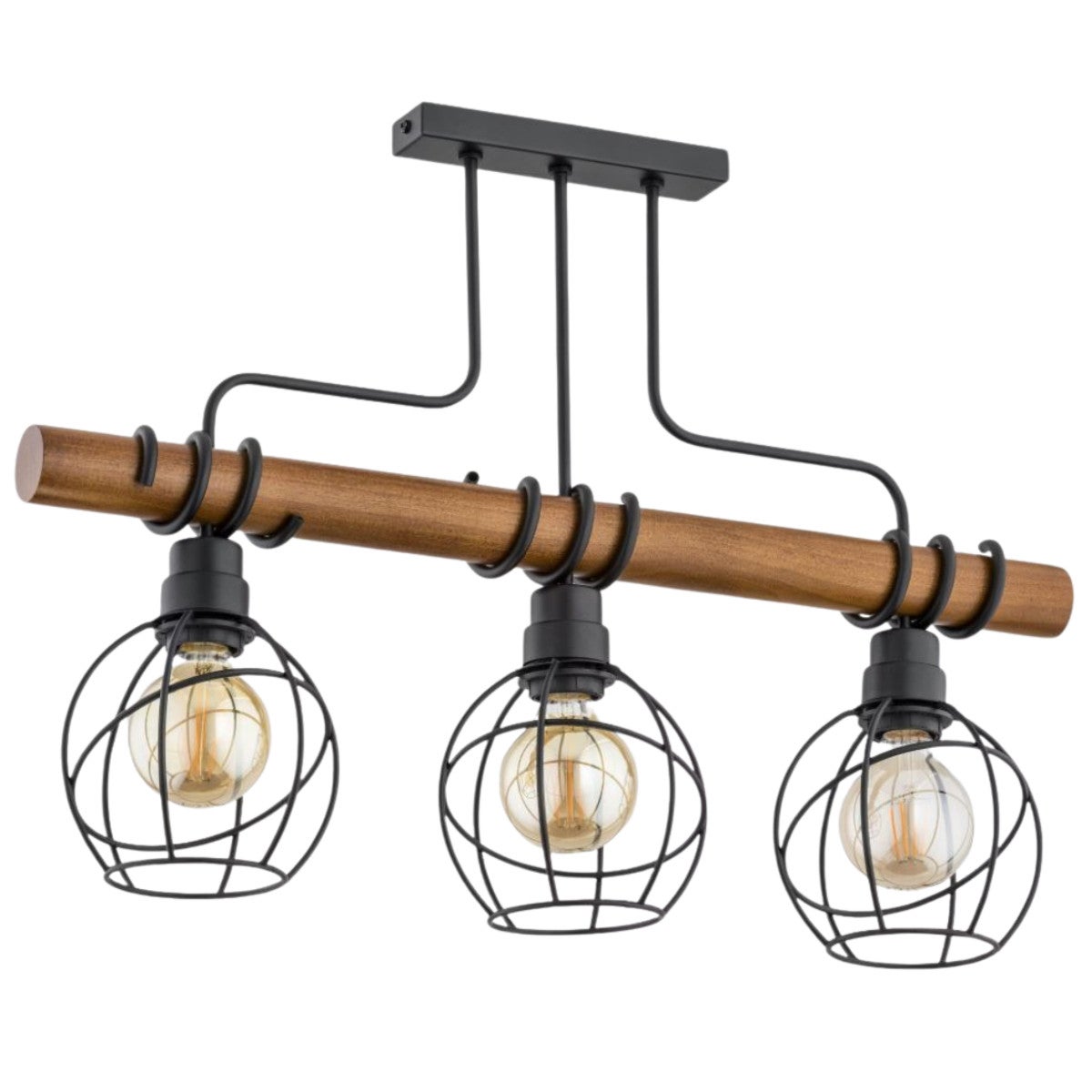 Lampa wisząca Fibia czarna-ciemne drewno 3xE27x60W wym: 48 x 15 x 66 cm metal Alfa
