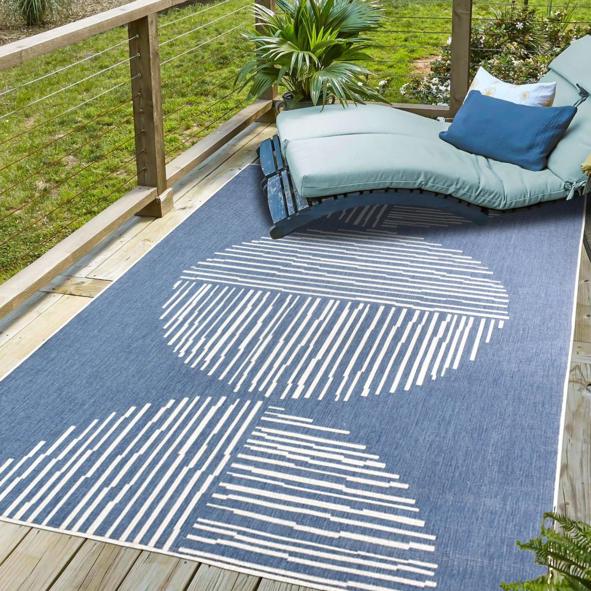 Tapis extérieur, kilim reversible 200x290 LYN2 BL REVERSIBLE bleu et crème - 2