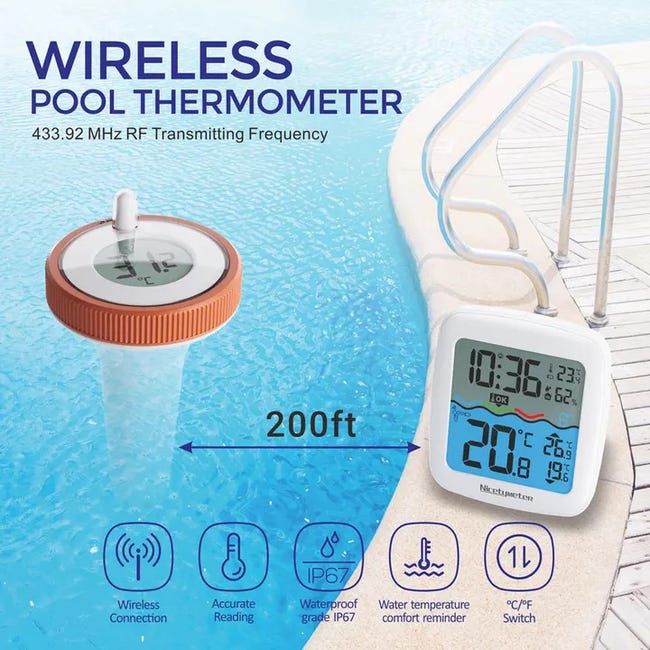 Thermomètre Flottant Pour Piscine, Spa - Plage 10°F à 120°F - PVC Résistant - Lecture Facile