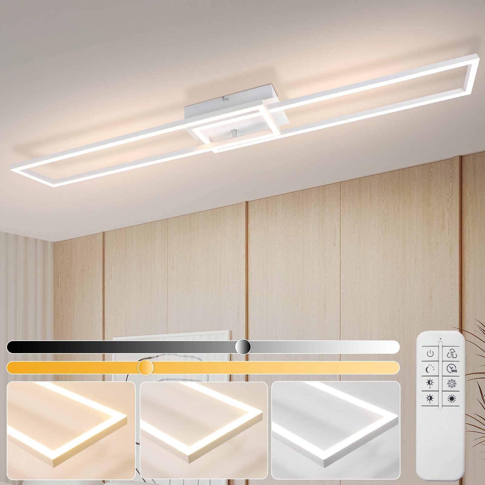 NETTLIFE Lampa sufitowa do salonu, Lampa sufitowa LED do kuchni ze zdalnym sterowaniem, Nowoczesny design, 3000K - 6500K, 36W
