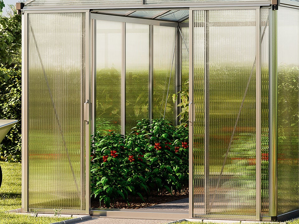 GFP Serre TITAN 24 aluminium 222x437 cm, panneaux double paroi épais 10 mm avec fenêtres supplémentaires, ouvre-fenêtre automatique - 6