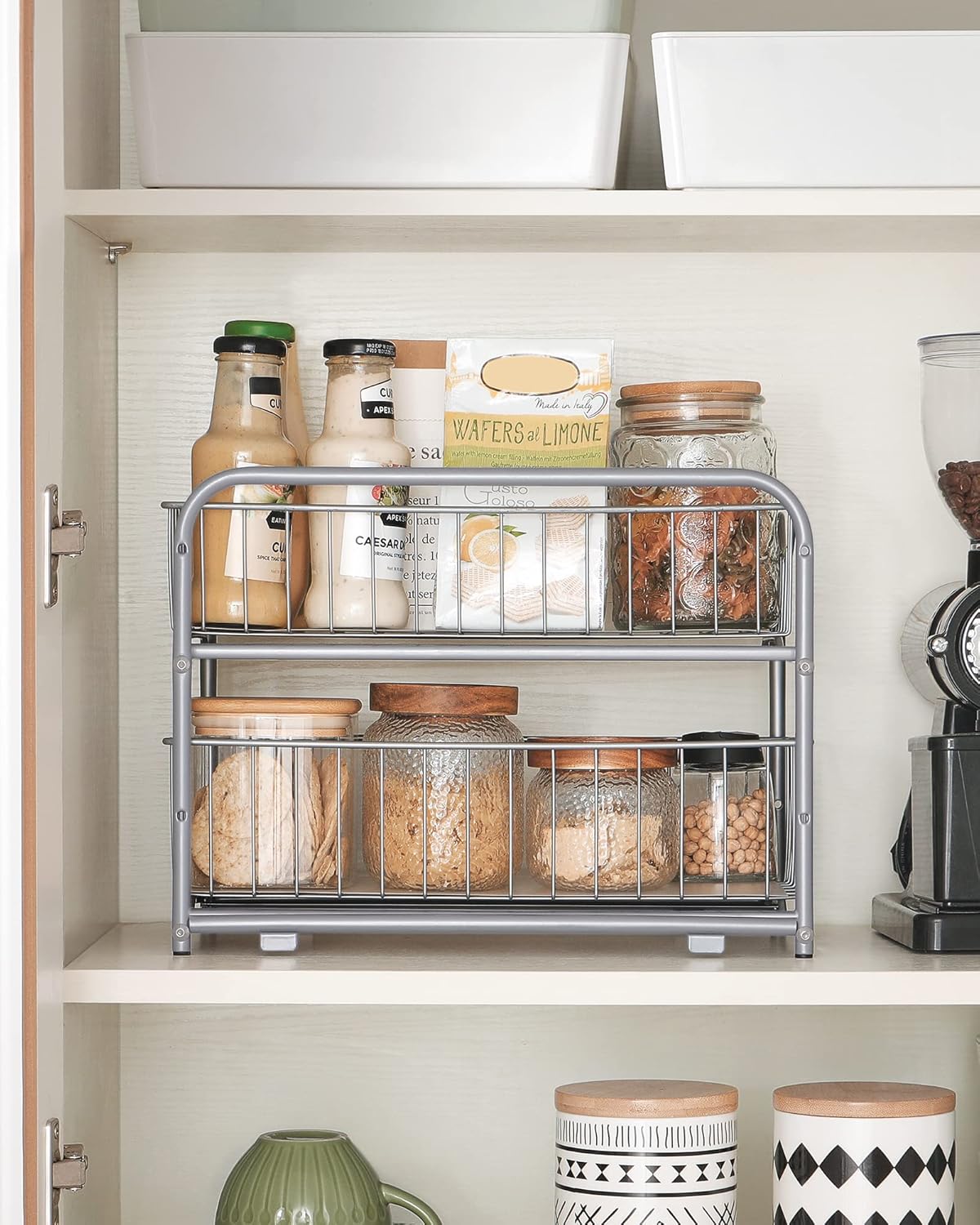WEJIPP Expendable - Organizer estraibile per armadietti da cucina, dispensa, in acciaio inox, resistente, montato sul fondo per armadio da cucina, dispensa, armadio, sotto il lavandino, cromato