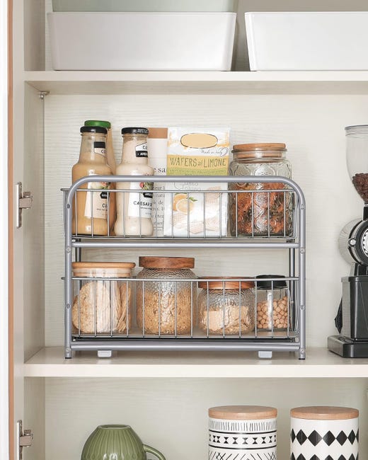 WEJIPP Expendable - Organizer estraibile per armadietti da cucina, dispensa, in acciaio inox, resistente, montato sul fondo per armadio da cucina, dispensa, armadio, sotto il lavandino, cromato WEJIPP Expendable - Organizer estraibile per armadietti da cucina, dispensa, in acciaio inox, resistente, montato sul fondo per armadio da cucina, dispensa, armadio, sotto il lavandino, cromato