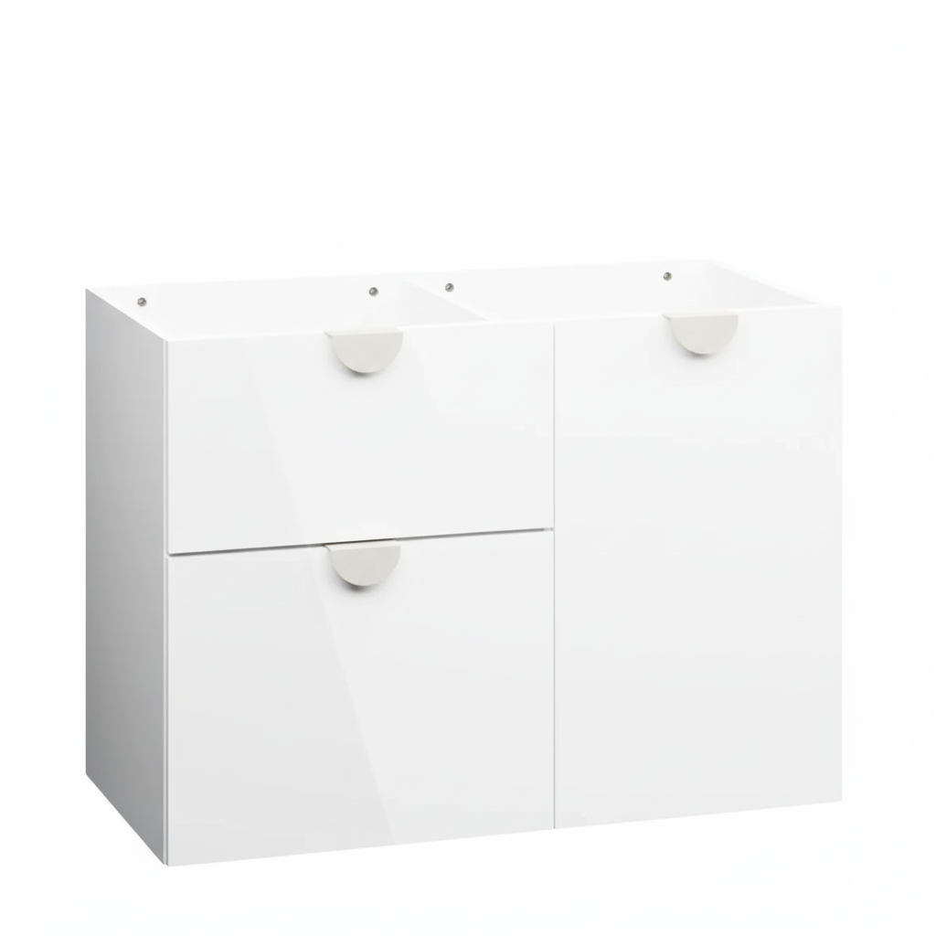 Szafka pod umywalkę COCO 90 cm biały połysk z koszem na pranie bez umywalki