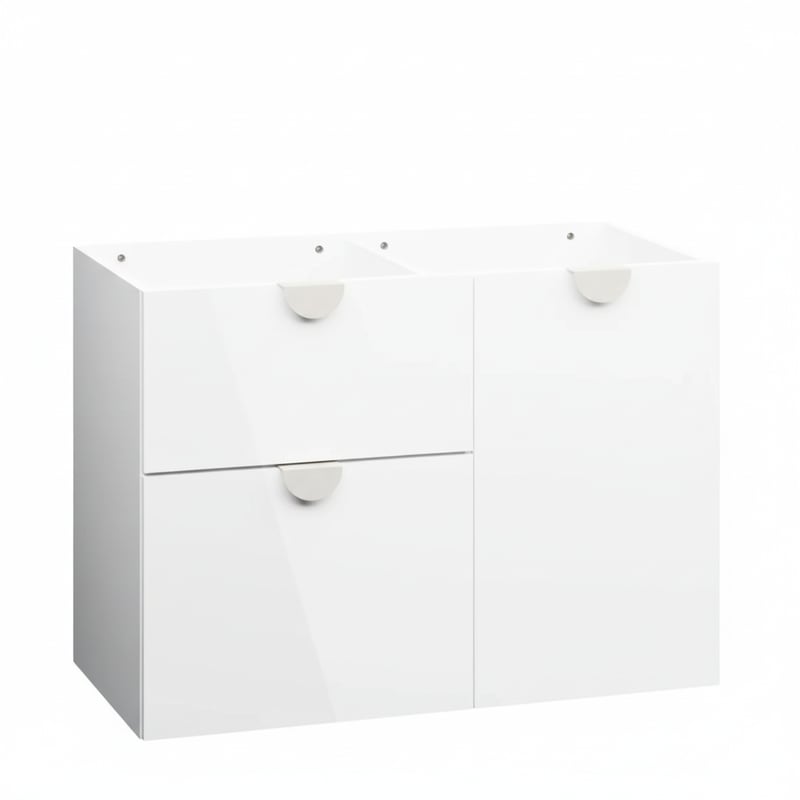 Szafka pod umywalkę COCO 90 cm biały połysk z koszem na pranie bez umywalki