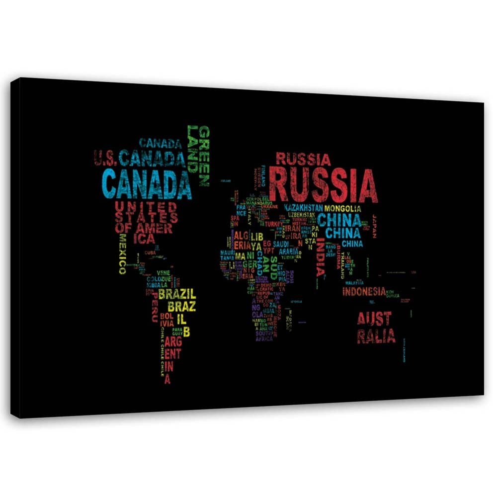 Obraz na płótnie, Mapa świata z nazw krajów 100x70