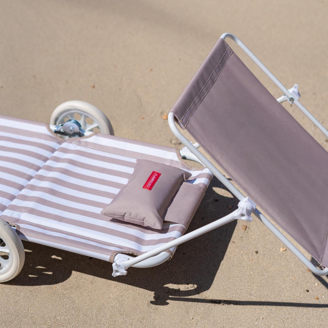 Flamingueo Chaise De Plage Transat Pliable Avec Parasol Polyester Beige - 6