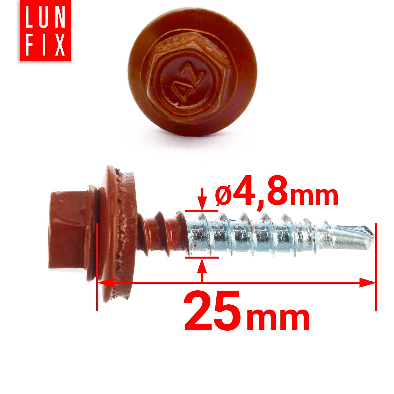 Blachowkręty wkręty farmerskie 4,8x25mm RAL804 miedziany 250szt. - 2