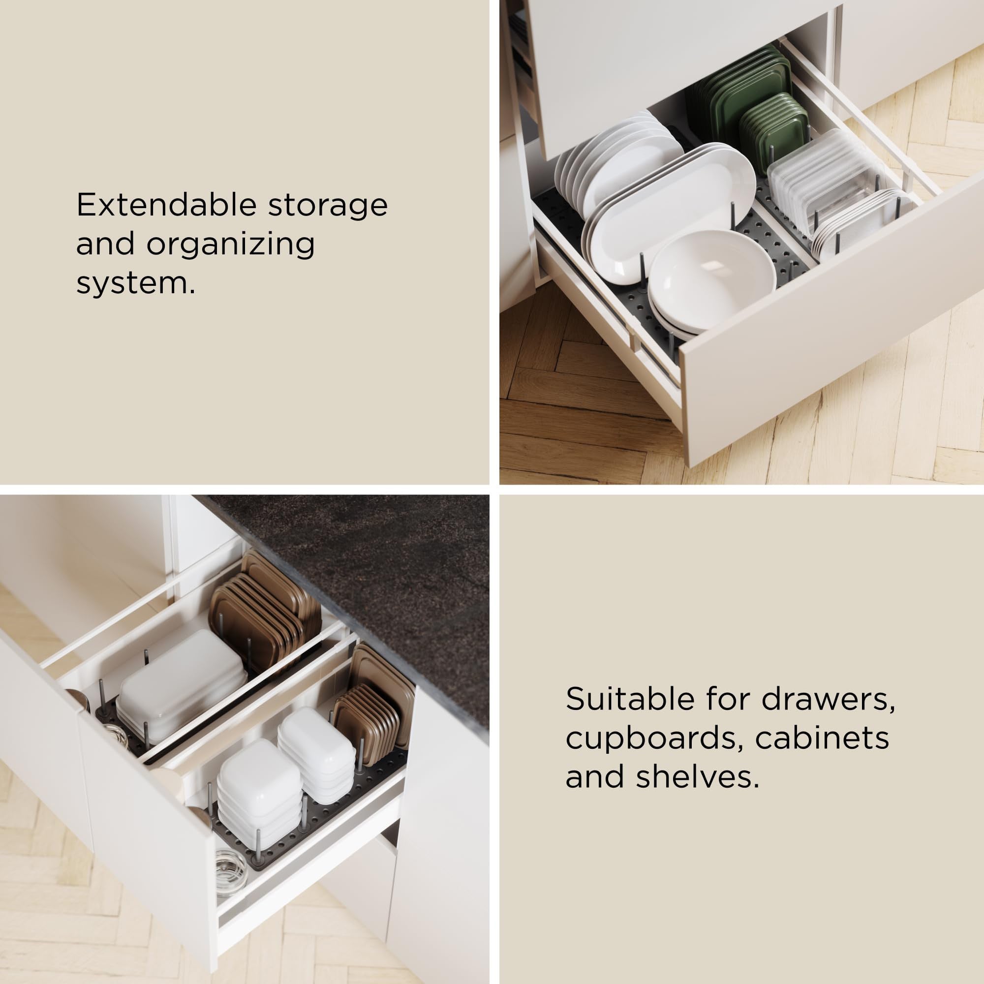 Organiseur de placards, étagères et tiroirs de cuisine, système de rangement réglable pour contenants alimentaires, casseroles, Lot de 2,45x30x10 - 5