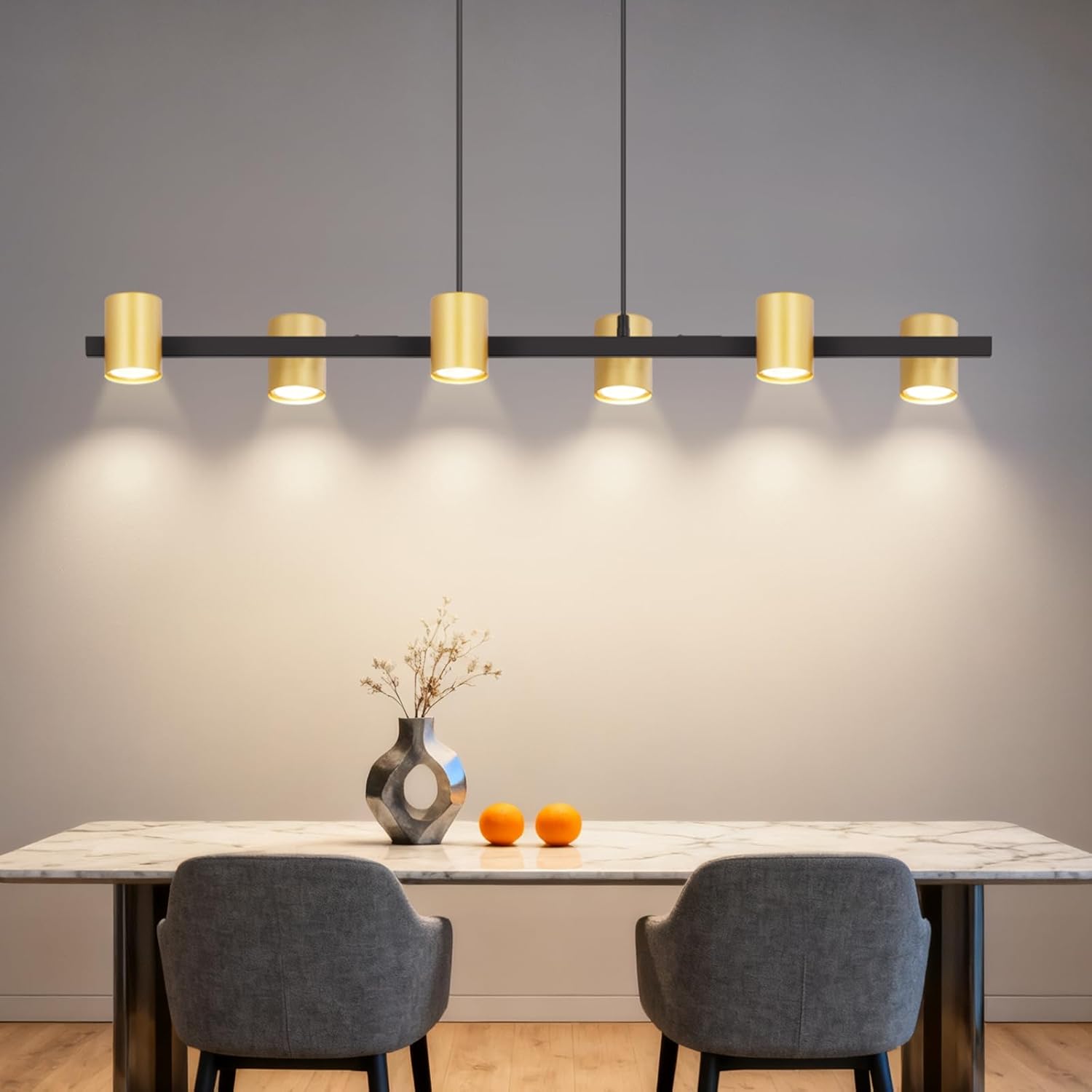 NETTLIFE Lampa Wisząca 6-punktowa Czarno-Złota, Żyrandol Industrialny Loft GU10 do Salonu i Jadalni (Bez Żarówek)