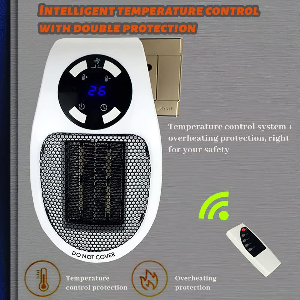 Miniaturowy ceramiczny termowentylator 500 W, cichy termowentylator, do łazienki i sypialni, biały - 3