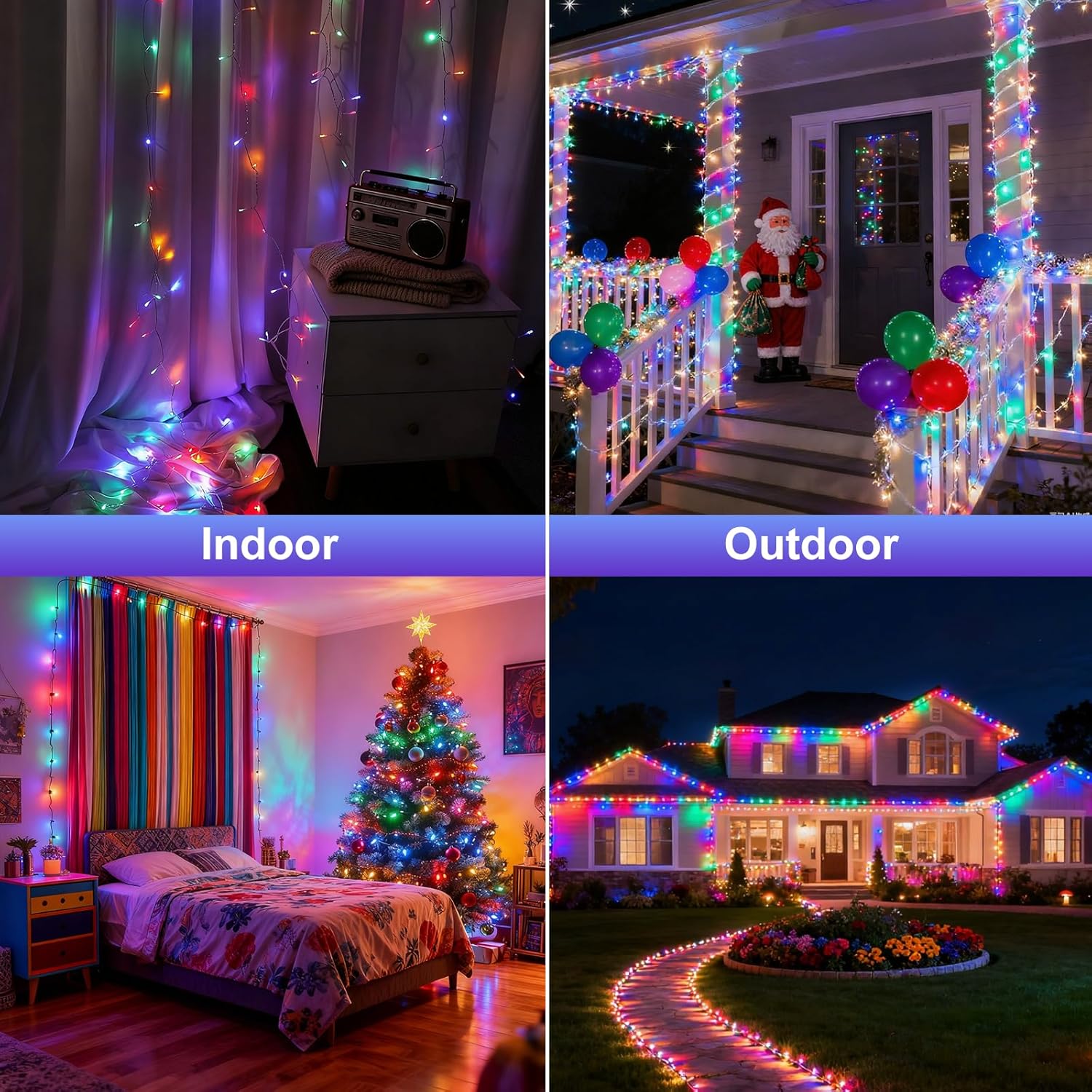 Luci a stringa LED da 50 m, 400 LED, luci natalizie impermeabili IP44 con telecomando e timer, 8 modalità, luce colorata - 6