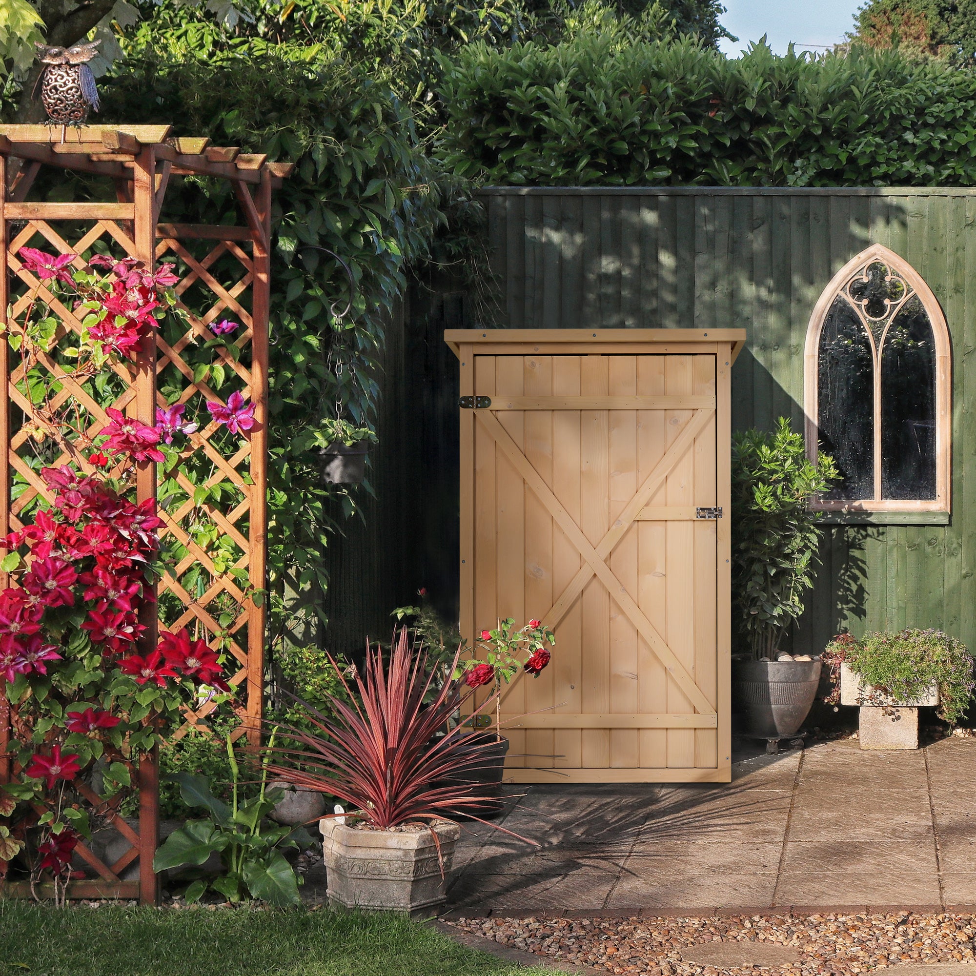 Outsunny Casetta da Giardino in Legno di Abete con Tetto Impermeabile e 2 Mensole, 75x56x115 cm - 2