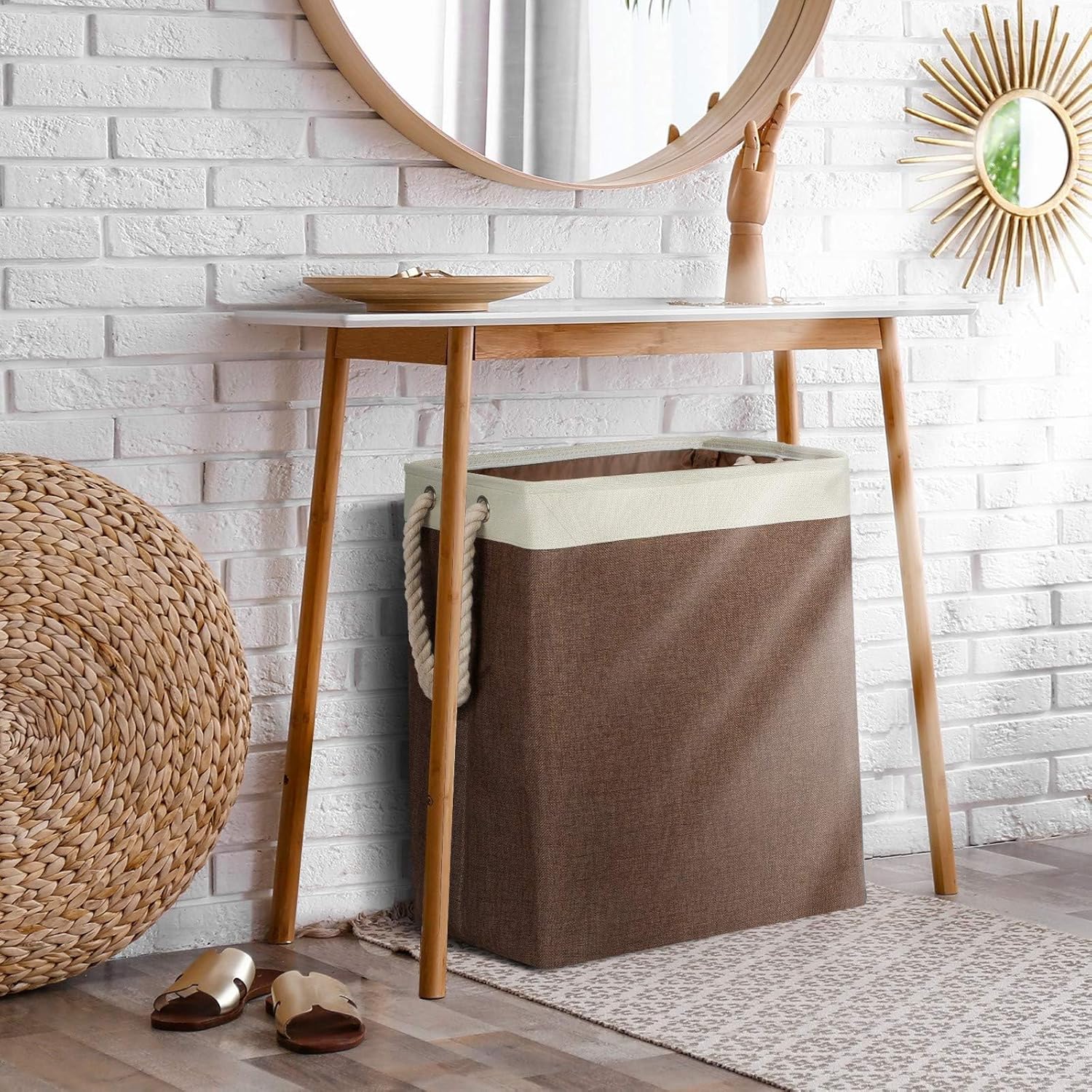 Panier à linge carré imperméable, 41 x 31 x 50 cm, marron - 5