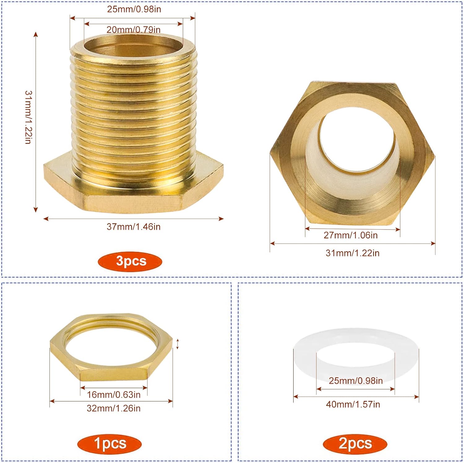 Złącze mosiężne do zbiornika na deszczówkę – 3 sztuki, złącze G3/4