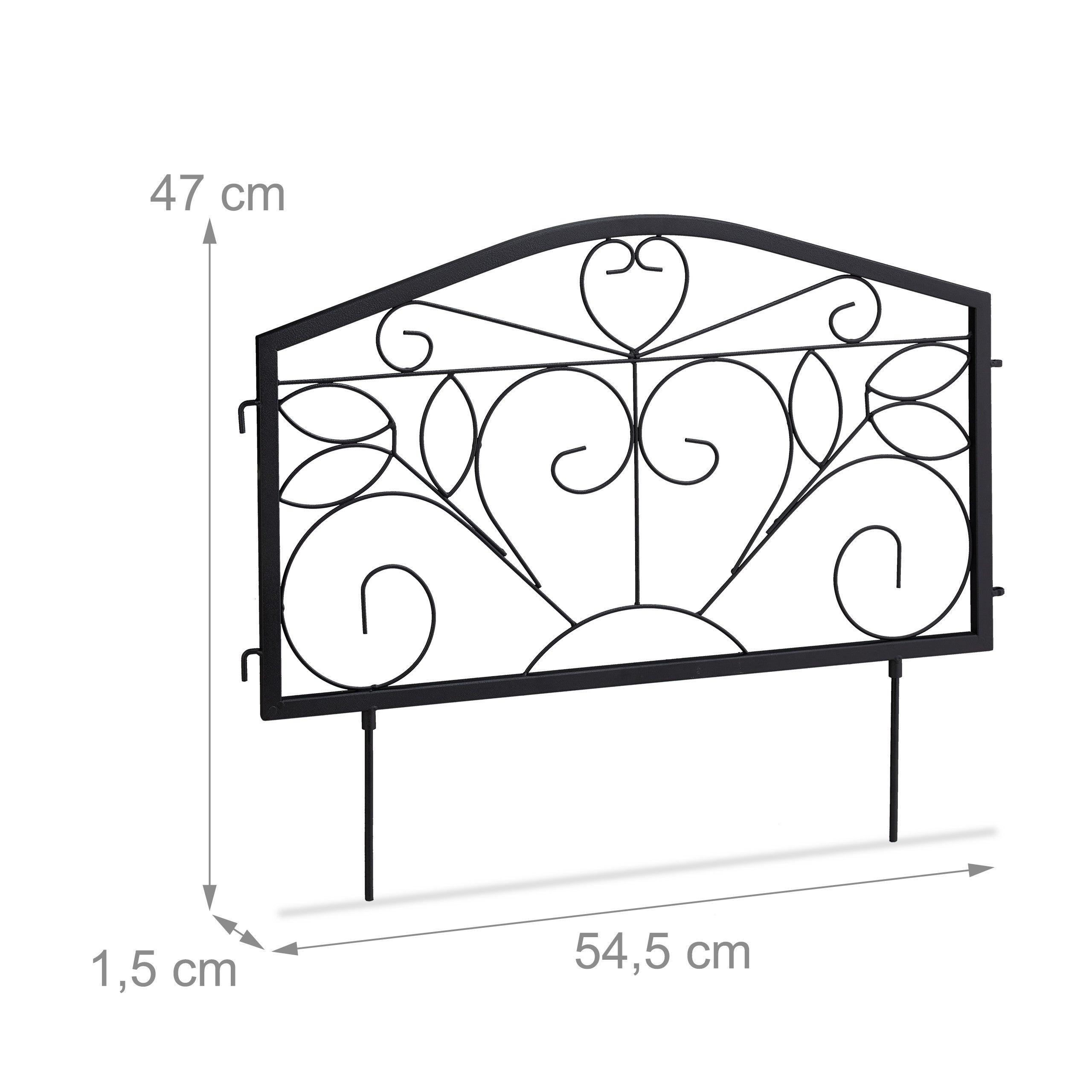 bordure potager, clôture jardin 4 éléments, fer, antique, ornements, H x L : 33 x 225 cm, noir, Relaxdays - 4