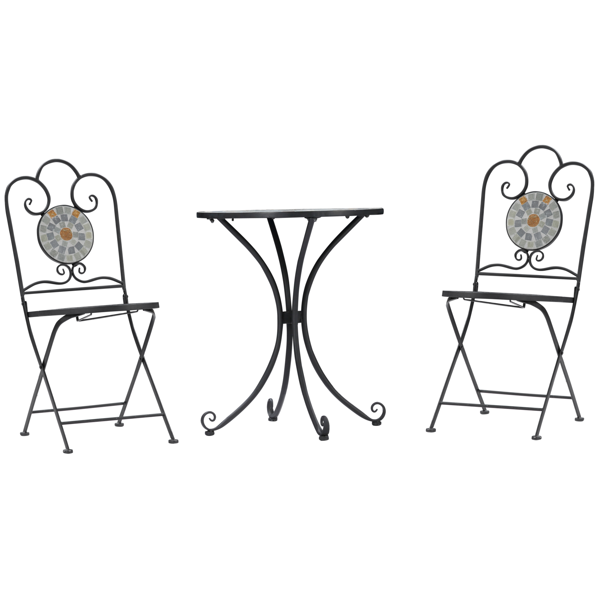 Set Giardino Outsunny 3 Pezzi - 2 Sedie E Tavolo Con Mosaico, Pieghevoli, Grigio Scuro - Foto 7