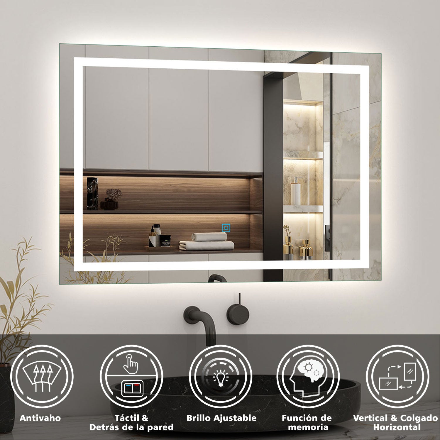 Aica Espejo de baño LED 80 x 60 cm, antivaho, brillo regulable - 2