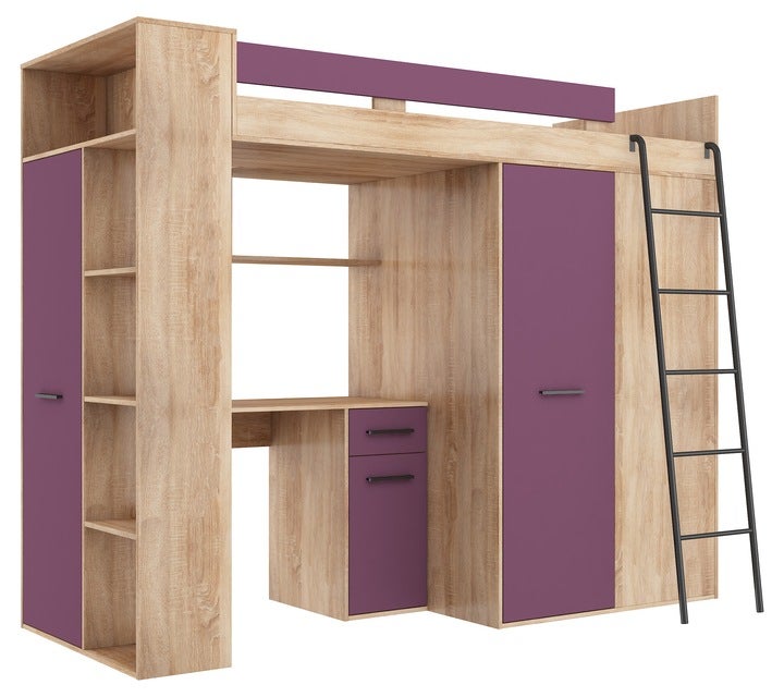 Lit Mezzanine 90x200cm avec échelle Placard, Bureau, bibliothèque et ...