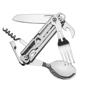 Set De Couverts De Camping Pliables 5 En 1 - Couteau, Fourchette, Cuillère, Ouvre-Bouteille/Boîte