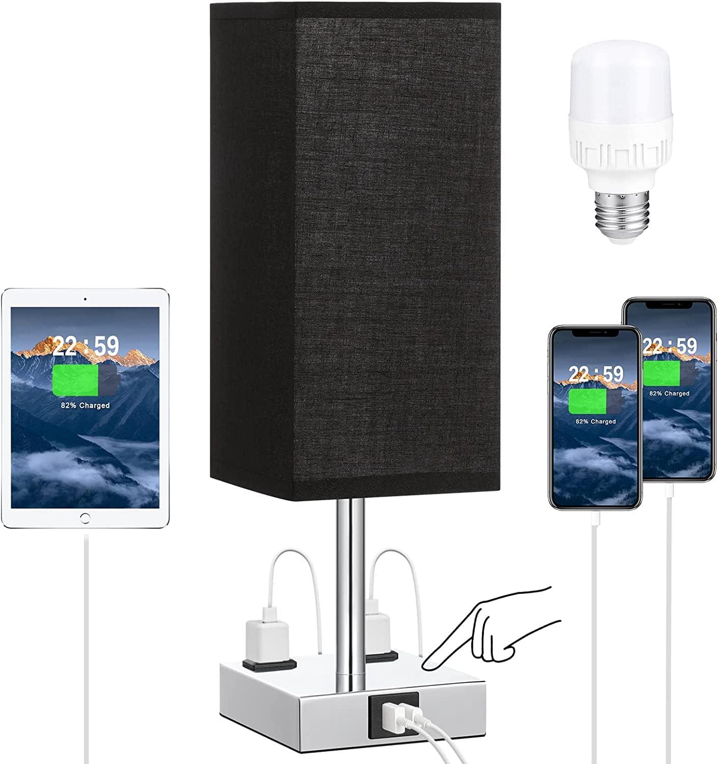 Lampe de Chevet Tactile avec Ports de Charge USBx2, Intensité Variable à 3 Voies, Abat-jour en Tissu Noir Base de art du fer, Lampe de Table - 3