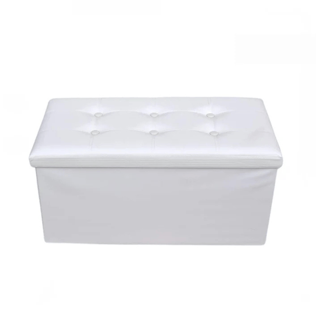 Cecaro Group - Pouf Contenitore Rettangolare pieghevole in Ecopelle 77x38x38 cm Bianco