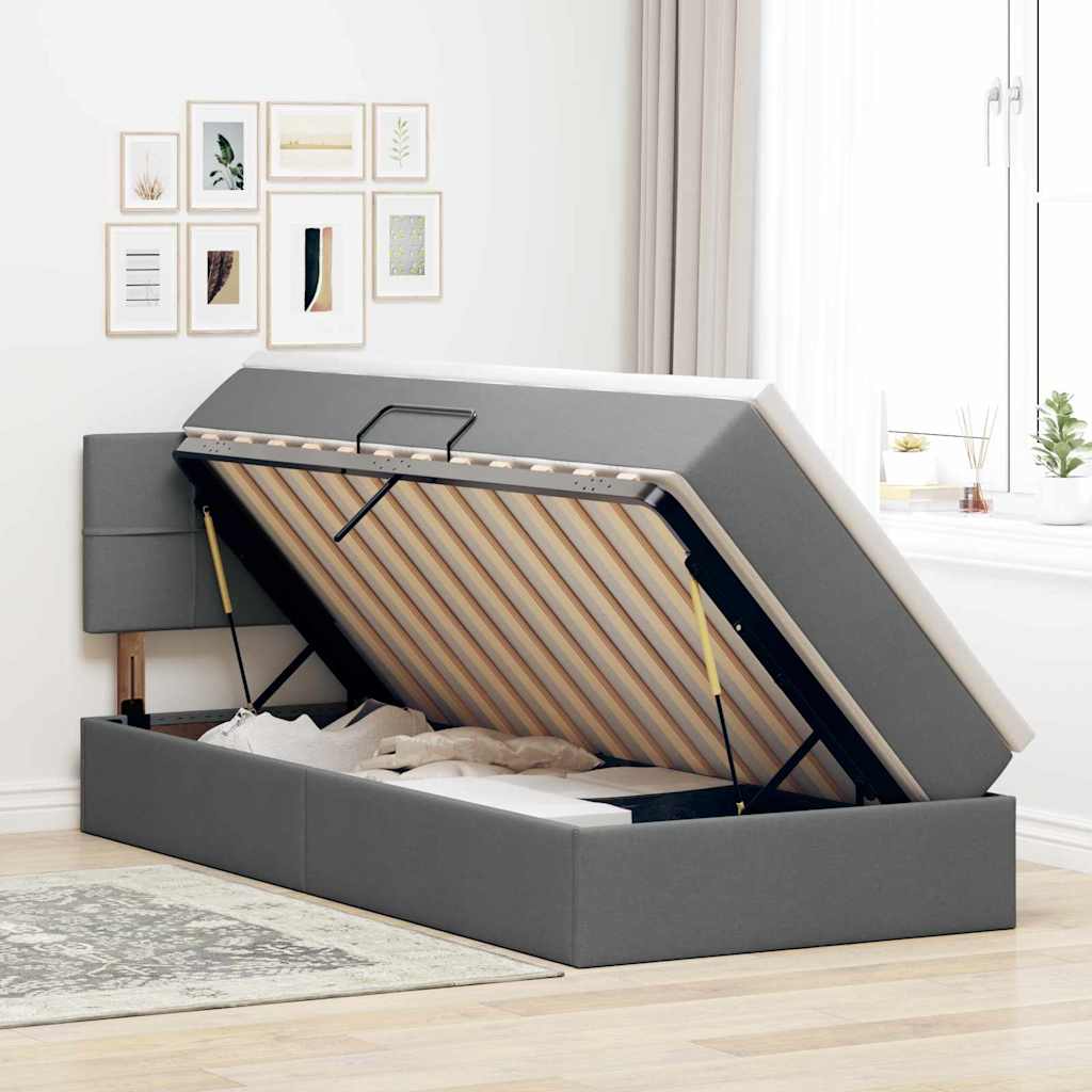 Lit de rangement avec matelas gris foncé 90 x 190 cm velours - 4