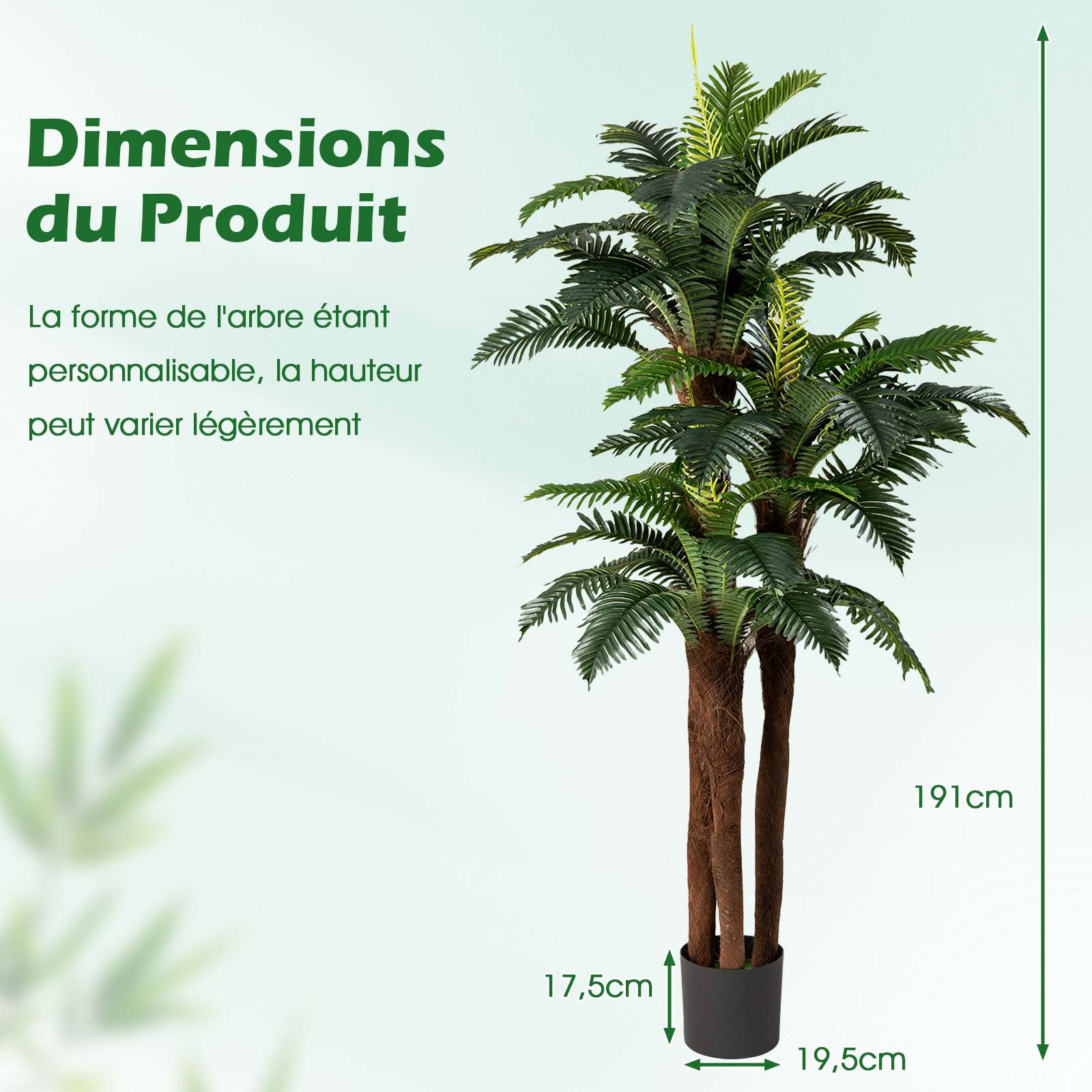 Lot de 2 Palmiers Artificiels de 191 cm, Faux Arbre Tropical en Pot avec 48 Feuilles Ajustables 3 Troncs Réalistes & Mousse, Décoration Moderne - 4