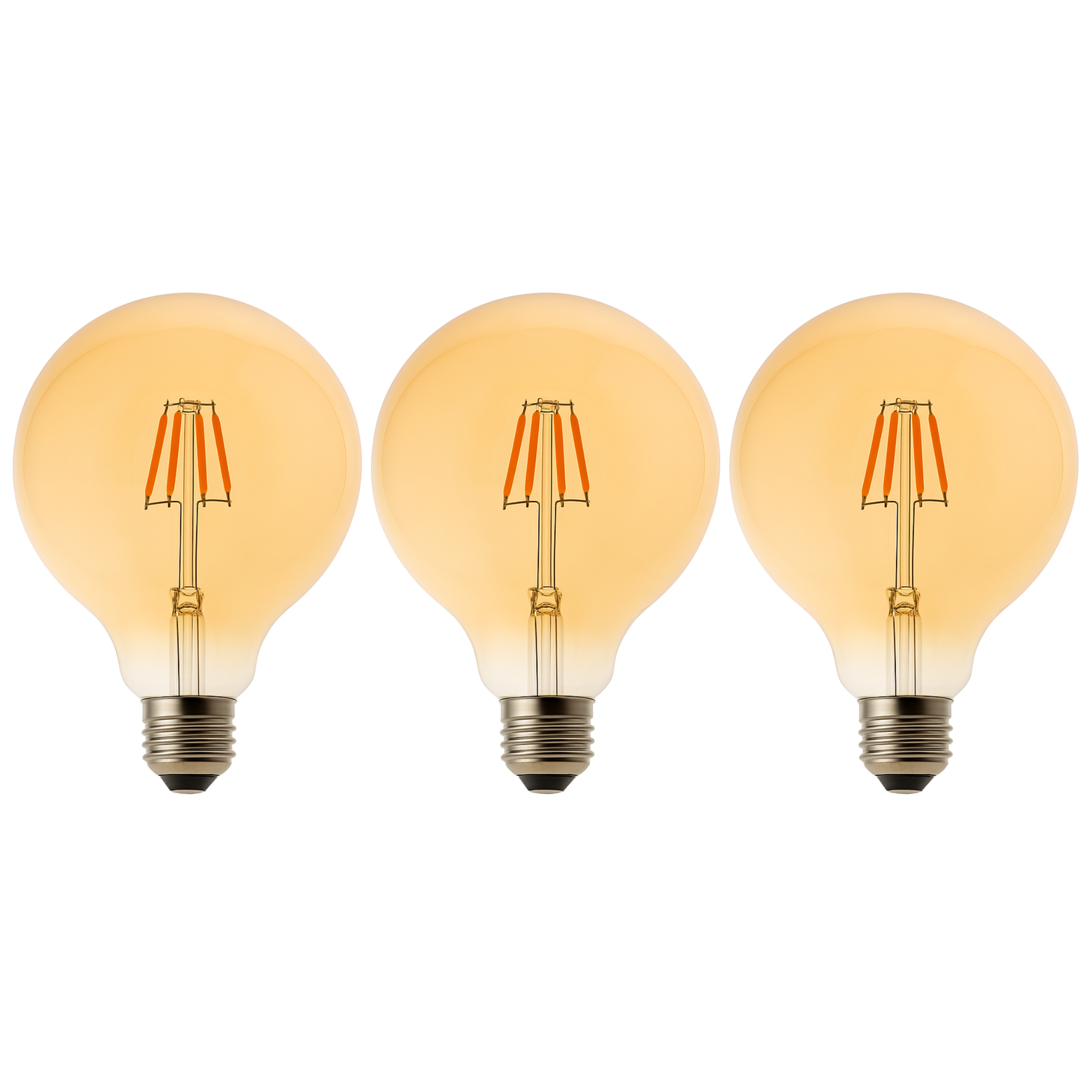 Zestaw 3 sztuk żarówek LED Globo G125 E27 z żarnikiem 8 W 700 lm, wykończenie w stylu vintage w kolorze bursztynowym. Ciepłe światło 2700 K.