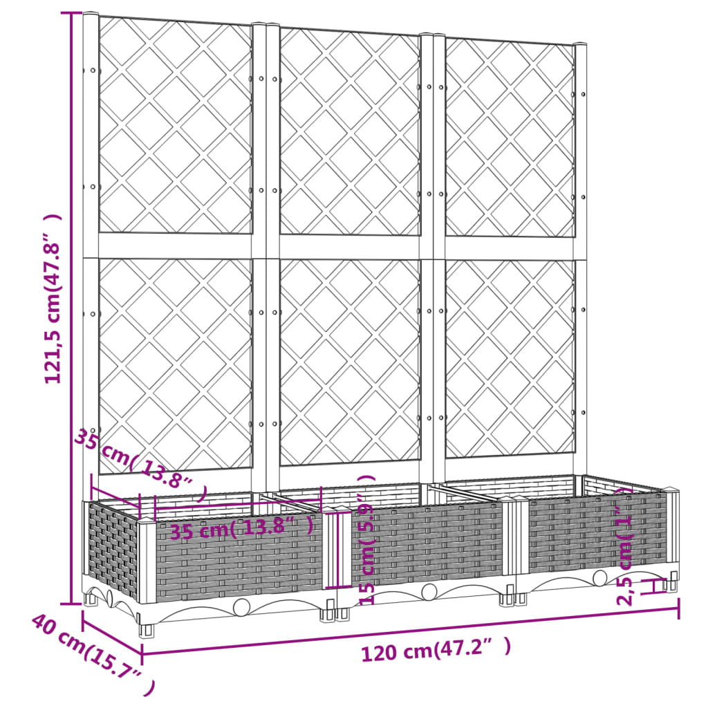 Maison Exclusive - Vaso/floreira jardim c/ treliça 120x40x121,5 cm PP cinzento azul - 8